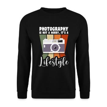 Photographer Photography Digital Camera - Unisex Sweatshirt - black - Front - Alina (178cm) & Michal (187cm)