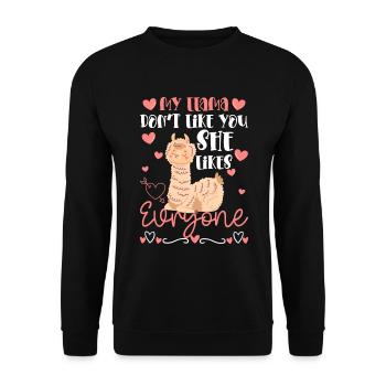 Lama Flauschig Fell Wolle - Unisex Pullover - Schwarz - Vorne - Alina (178cm) & Michal (187cm)