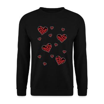 Farm Animal Love Gift Heart Cow Pattern - Unisex Sweatshirt - black - Front - Alina (178cm) & Michal (187cm)