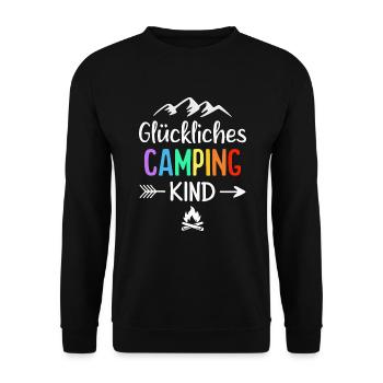 Glückliches Camping Kind Campingplatz Camper - Unisex Pullover - Schwarz - Vorne - Alina (178cm) & Michal (187cm)