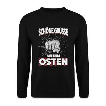 Greetings from the East: Strong Ossi Power - Unisex Sweatshirt - black - Front - Alina (178cm) & Michal (187cm)