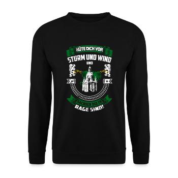 Hüte dich vor Sachsen, die in Rage sind! - Unisex Pullover - Schwarz - Vorne - Alina (178cm) & Michal (187cm)