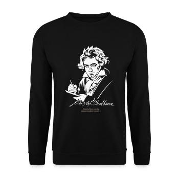 Beethoven Porträt mit Unterschrift - Unisex Pullover - Schwarz - Vorne - Alina (178cm) & Michal (187cm)