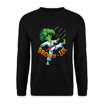 Witziges Brokkoli-Karate Design Brocco-Lee in Act - Unisex Pullover - Schwarz - Vorne - Alina (178cm) & Michal (187cm)