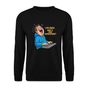 Bugfixer Power: Your superhero skill! - Unisex Sweatshirt - black - Front - Alina (178cm) & Michal (187cm)