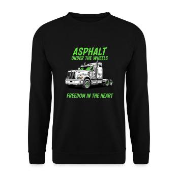 Trucker Herz: Asphalt unter den Rädern - Unisex Pullover - Schwarz - Vorne - Alina (178cm) & Michal (187cm)