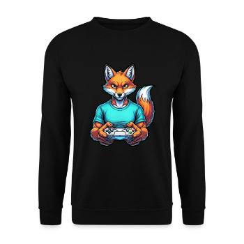 Fuchs am Zocken: Dein tierischer Gamer-Kumpel! - Unisex Pullover - Schwarz - Vorne - Alina (178cm) & Michal (187cm)