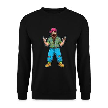 Fröhlicher Trucker Typ: Bart & Style pur! - Unisex Pullover - Schwarz - Vorne - Alina (178cm) & Michal (187cm)