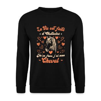 La Vie Est Faite D'obstacles - Équitation Cheval - Sweat-shirt Unisexe - noir - Devant - Alina (178cm) & Michal (187cm)