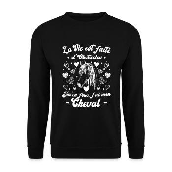 La Vie Est Faite D'obstacles - Équitation Cheval - Sweat-shirt Unisexe - noir - Devant - Alina (178cm) & Michal (187cm)