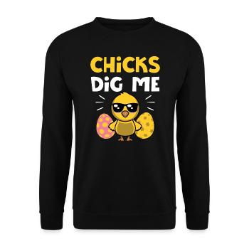 Küken graben mich Männer Jungen Lustige Osterei Jagd - Unisex Pullover - Schwarz - Vorne - Alina (178cm) & Michal (187cm)