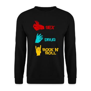 Sex Drugs Rocknroll Schädel Iro Punk Rock Musik - Unisex Pullover - Schwarz - Vorne - Alina (178cm) & Michal (187cm)
