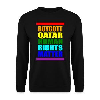 Boycott Qatar Katar Human Rights Matter Spruch - Unisex Pullover - Schwarz - Vorne - Alina (178cm) & Michal (187cm)