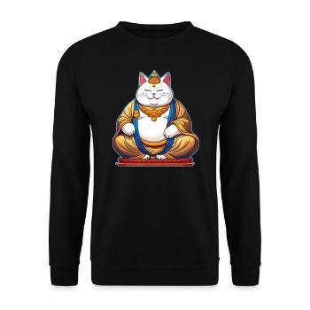 Funny fat cat as Buddha - Unisex Sweatshirt - black - Front - Alina (178cm) & Michal (187cm)