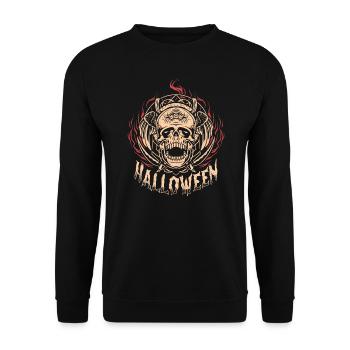 Halloween Totenkopf - Unisex Pullover - Schwarz - Vorne - Alina (178cm) & Michal (187cm)