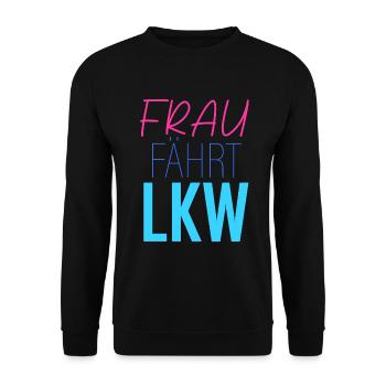 Frau fährt LKW - Unisex Pullover - Schwarz - Vorne - Alina (178cm) & Michal (187cm)
