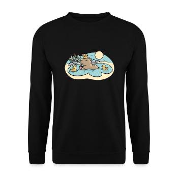 Capybara im Teich - Unisex Pullover - Schwarz - Vorne - Alina (178cm) & Michal (187cm)