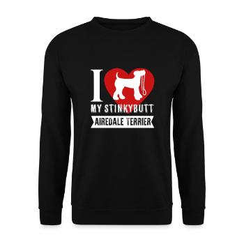 Airedale Terrier Ich liebe meinen Stinkybutt - Unisex Pullover - Schwarz - Vorne - Alina (178cm) & Michal (187cm)