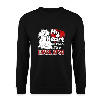 Mein Herz gehört zu einem Lhasa Apso Shirt - Unisex Pullover - Schwarz - Vorne - Alina (178cm) & Michal (187cm)