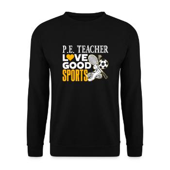 PE Teacher PE Teacher Loves Good Sports - Unisex Sweatshirt - black - Front - Alina (178cm) & Michal (187cm)