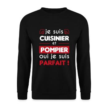 cadeau marrant cuisinier pompier cuisine - Sweat-shirt Unisexe - noir - Devant - Alina (178cm) & Michal (187cm)