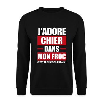 chier dans mon froc - cadeau débile marrant - Sweat-shirt Unisexe - noir - Devant - Alina (178cm) & Michal (187cm)