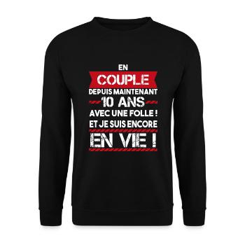 cadeau pour couple 10 ans | citation couple - Sweat-shirt Unisexe - noir - Devant - Alina (178cm) & Michal (187cm)