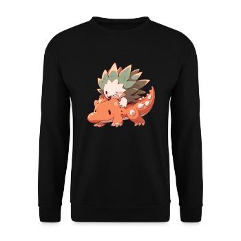Niedlicher Igel reitet auf Dino - Unisex Pullover - Schwarz - Vorne - Alina (178cm) & Michal (187cm)