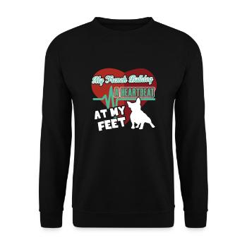 French Bulldog Heartbeat - Unisex Sweatshirt - black - Front - Alina (178cm) & Michal (187cm)