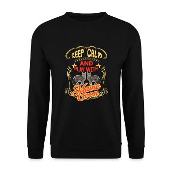 Keep Calm and Play with Maine Coon Cat - Unisex Sweatshirt - black - Front - Alina (178cm) & Michal (187cm)