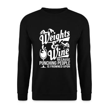 Chemises de gymnastique drôles pour les poids et le vin des gars - Sweat-shirt Unisexe - noir - Devant - Alina (178cm) & Michal (187cm)