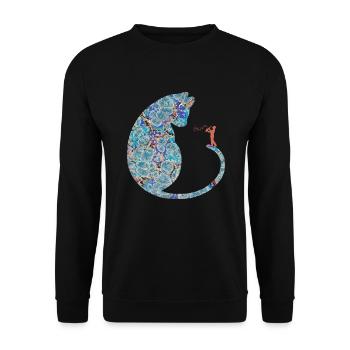 katze mit saxophon e 238 - Unisex Pullover - Schwarz - Vorne - Alina (178cm) & Michal (187cm)