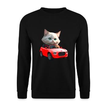 Katze fährt Cabrio - Unisex Pullover - Schwarz - Vorne - Alina (178cm) & Michal (187cm)