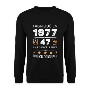Fabriqué En 1977 Né En 1977 47 Ans Anniversaire - Sweat-shirt Unisexe - noir - Devant - Alina (178cm) & Michal (187cm)