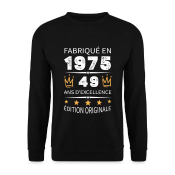 Fabriqué En 1975 Né En 1975 49 Ans Anniversaire - Sweat-shirt Unisexe - noir - Devant - Alina (178cm) & Michal (187cm)