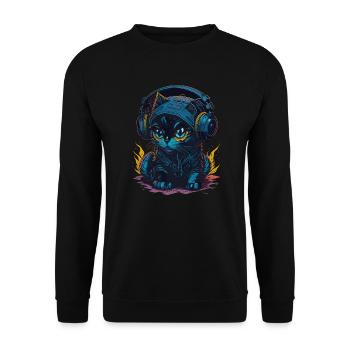 Cute Adorable Cat wearing headphones - Unisex Sweatshirt - black - Front - Alina (178cm) & Michal (187cm)