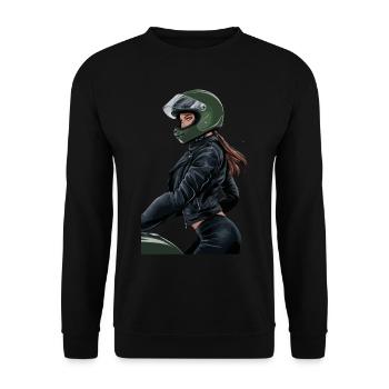 Lady Biker für eine Motorradfahrerin Bikerin - Unisex Pullover - Schwarz - Vorne - Alina (178cm) & Michal (187cm)