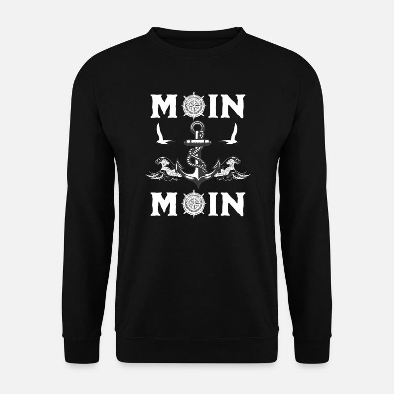 Moin Moin Nordischer Gruß Anker Wellen Möwen - Unisex Pullover - Schwarz