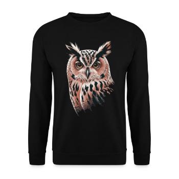 Niedliche Eule Vogel Federn Blumen Muster - Unisex Pullover - Schwarz - Vorne - Alina (178cm) & Michal (187cm)