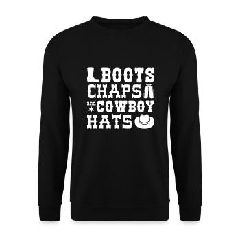 Bottes Chaps Et Chapeaux de Cowboy - Sweat-shirt Unisexe - noir - Devant - Alina (178cm) & Michal (187cm)