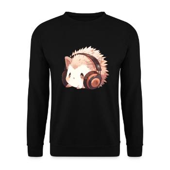 Niedlicher Igel mit Kopfhörern - Unisex Pullover - Schwarz - Vorne - Alina (178cm) & Michal (187cm)