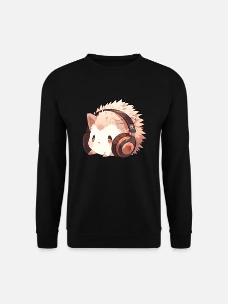 Cute hedgehog with headphones - Unisex Sweatshirt - black