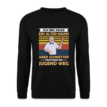 Alter Mann Opa Schmetterhand Tischtennis Spruch - Unisex Pullover - Schwarz - Vorne - Alina (178cm) & Michal (187cm)