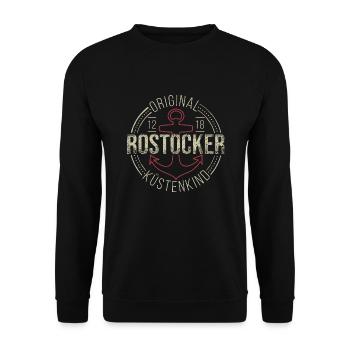 Original Rostocker Küstenkind Hansestadt Moin - Unisex Pullover - Schwarz - Vorne - Alina (178cm) & Michal (187cm)