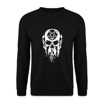 Totenkopf mit Pentagram - Unisex Pullover - Schwarz - Vorne - Alina (178cm) & Michal (187cm)