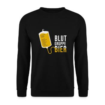 Biertrinker Sprüche Blutgruppe Bier - Unisex Pullover - Schwarz - Vorne - Alina (178cm) & Michal (187cm)