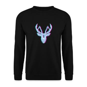 Hirschgeweih Mandala Glitch Anaglyph - Unisex Pullover - Schwarz - Vorne - Alina (178cm) & Michal (187cm)
