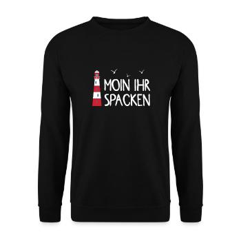 Leuchtturm Moin ihr Spacken - Unisex Pullover - Schwarz - Vorne - Alina (178cm) & Michal (187cm)