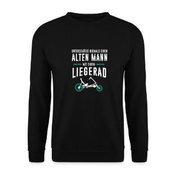 Alter Mann auf Liegerad - Unisex Pullover - Schwarz - Vorne - Alina (178cm) & Michal (187cm)