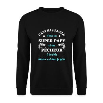 t shirt super papy pecheur humour peche homme - Sweat-shirt Unisexe - noir - Devant - Alina (178cm) & Michal (187cm)